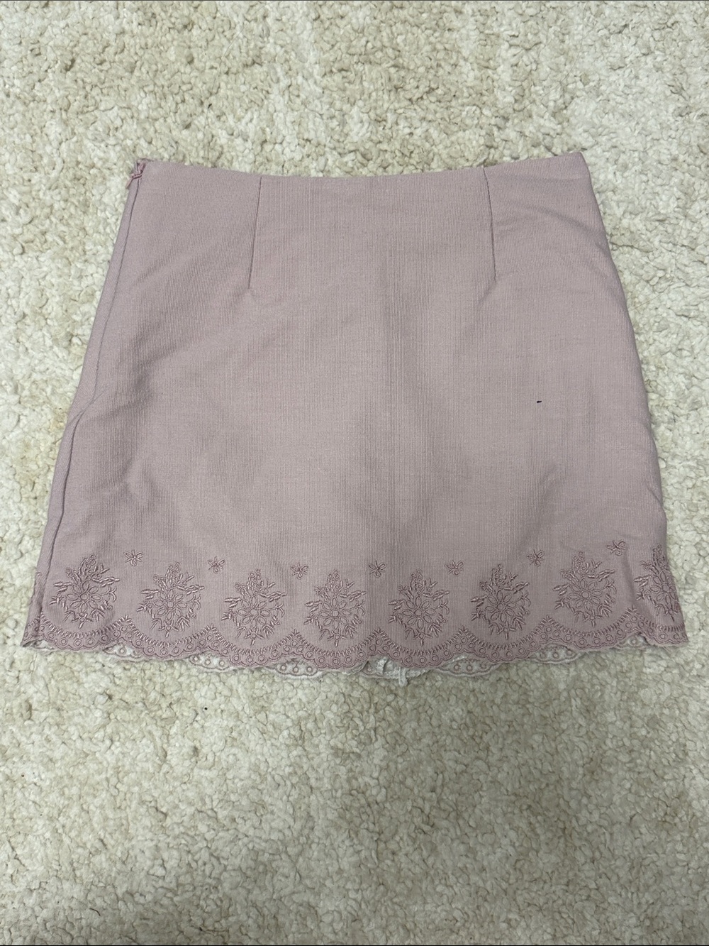 Blush Pink Mini Skirt with Scalloped Embroidered Hem